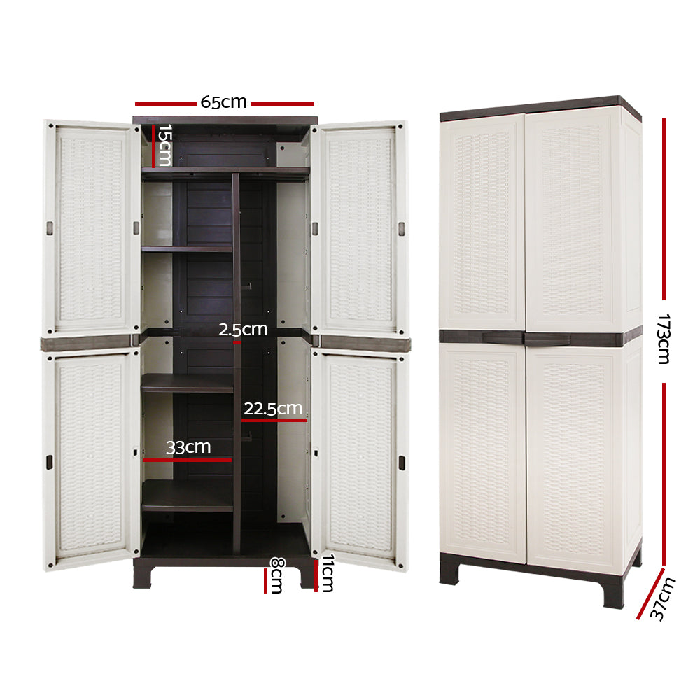 Gardeon Outdoor Storage Cabinet Box 173cm Lockable Cupboard Sheds Adjustable Rattan Beige-ACT