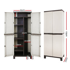 Gardeon Outdoor Storage Cabinet Box 173cm Lockable Cupboard Sheds Adjustable Rattan Beige-NT_Metro