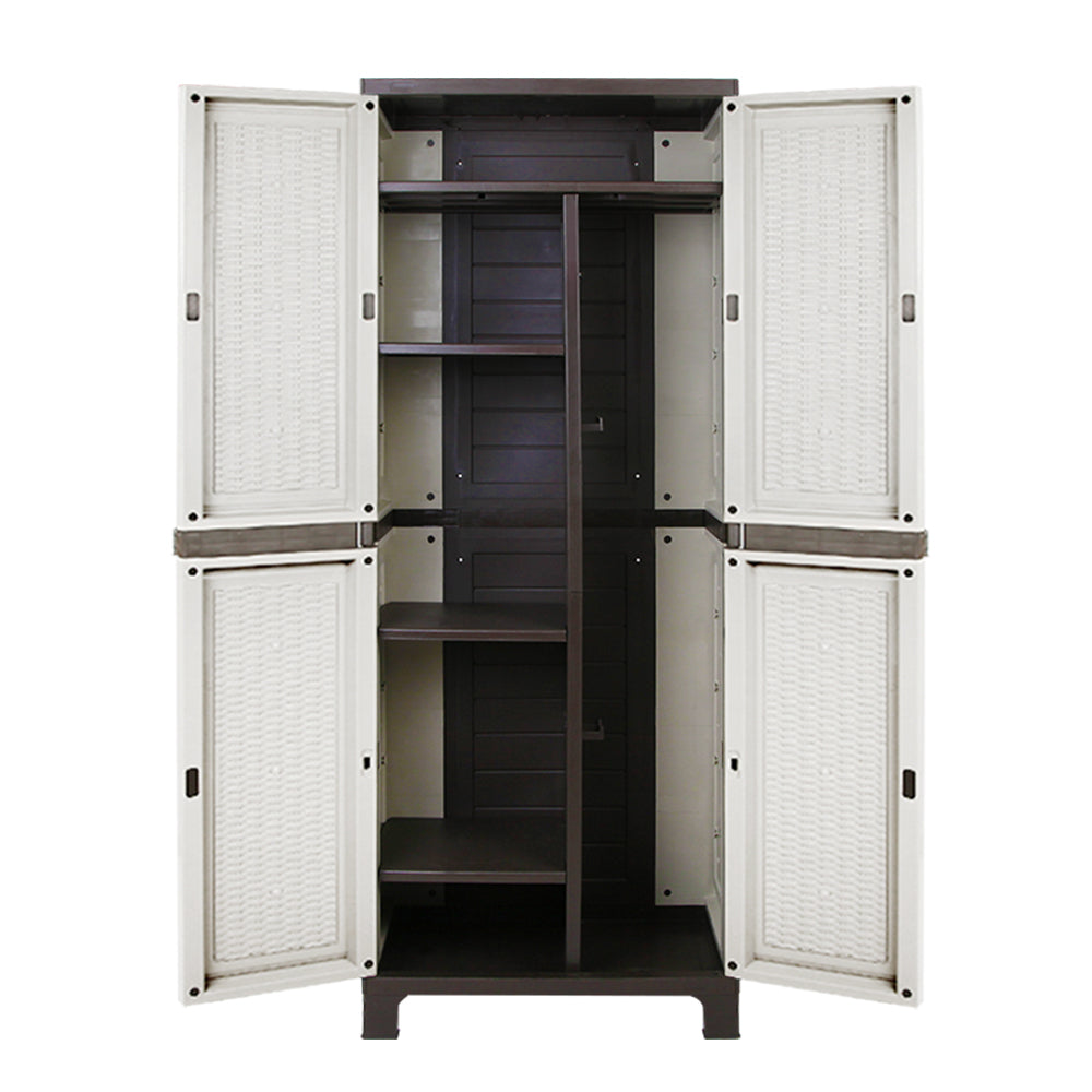 Gardeon Outdoor Storage Cabinet Box 173cm Lockable Cupboard Sheds Adjustable Rattan Beige-SA_Rural