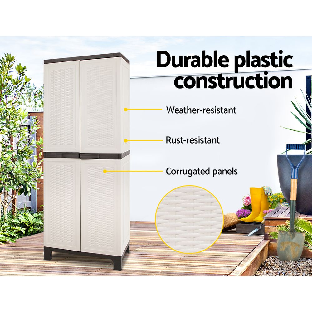 Gardeon Outdoor Storage Cabinet Box 173cm Lockable Cupboard Sheds Adjustable Rattan Beige-VIC_Metro