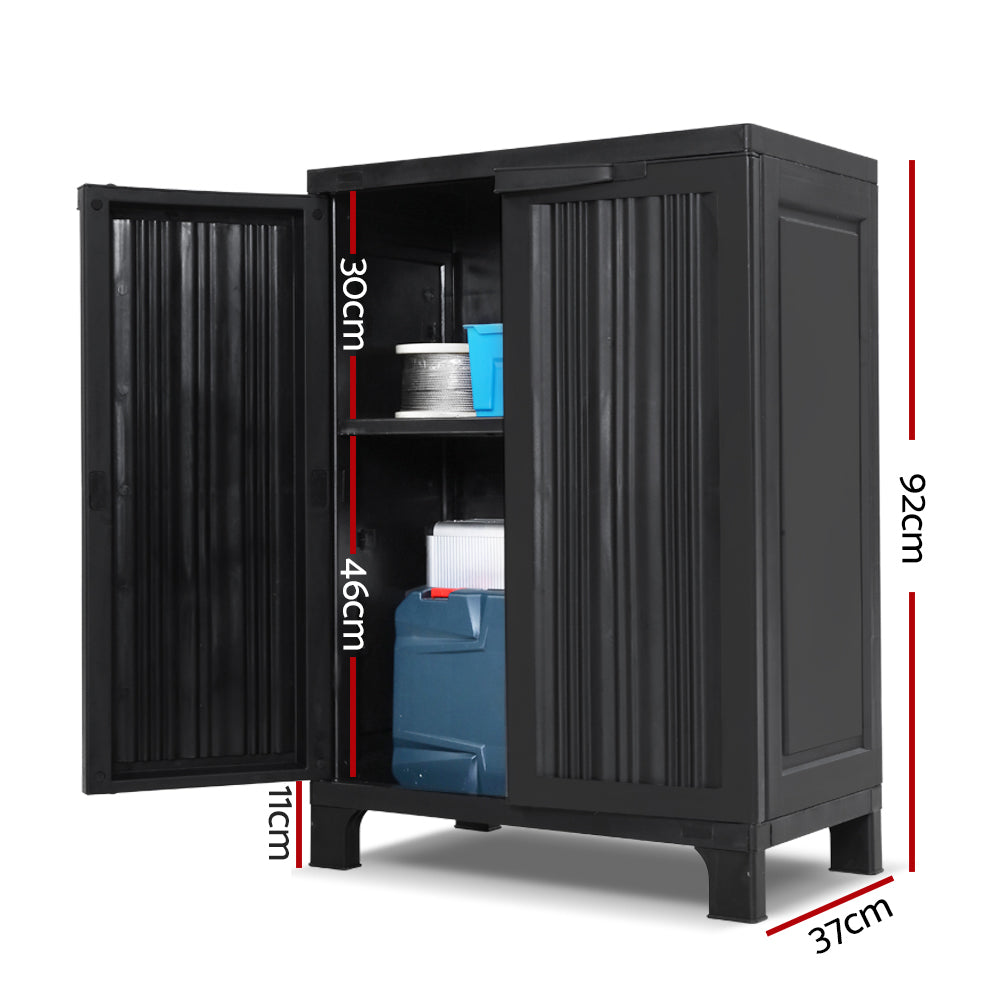 Gardeon Outdoor Storage Cabinet Box 92cm Lockable Cupboard Sheds Garage Adjustable Black