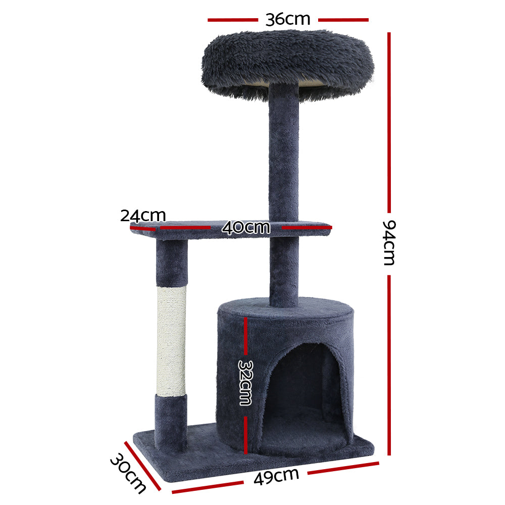 i.Pet Cat Tree 94cm Scratching Post Tower Scratcher Condo House Wood Trees Grey