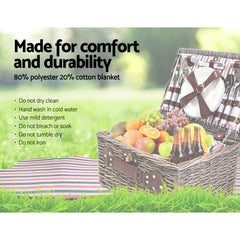 Alfresco 4 Person Picnic Basket Set Insulated Blanket Bag