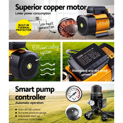 Giantz Garden Water Pump High Pressure 2000W 5-Stage Tank Irrigation Black