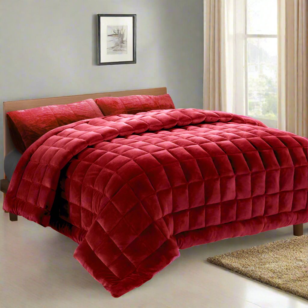 Giselle Bedding Faux Mink Quilt Burgundy Super King