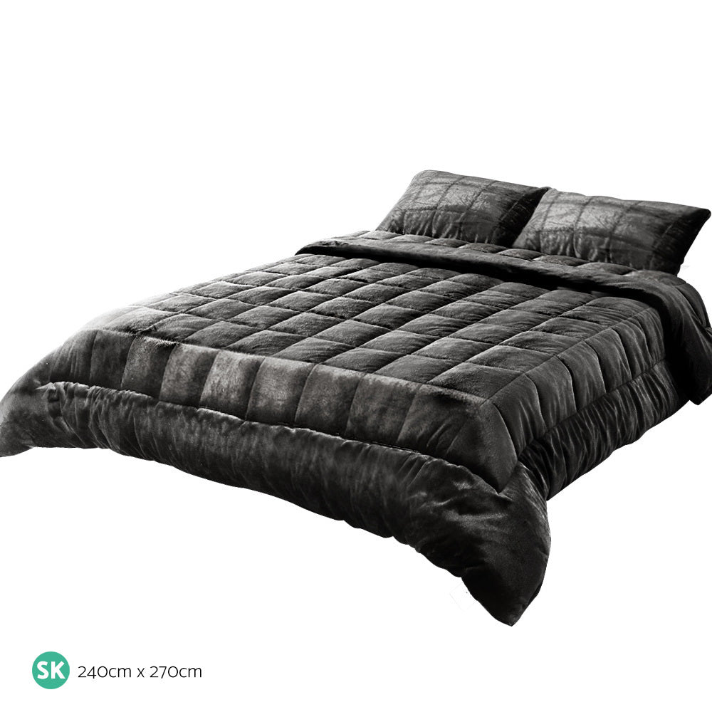 Giselle Bedding Faux Mink Quilt Charcoal Super King