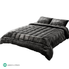 Giselle Bedding Faux Mink Quilt Charcoal Super King