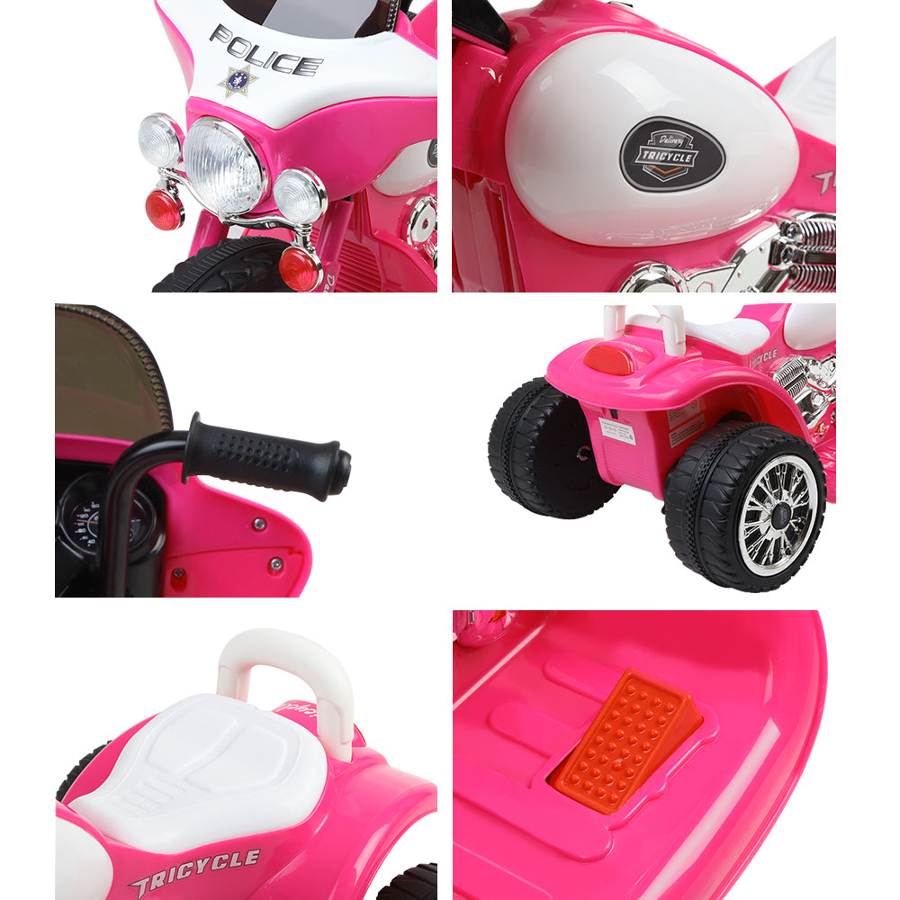 Rigo Kids Electric Ride On Patrol Police Car Harley-Inspired 6V Pink-TAS_Metro