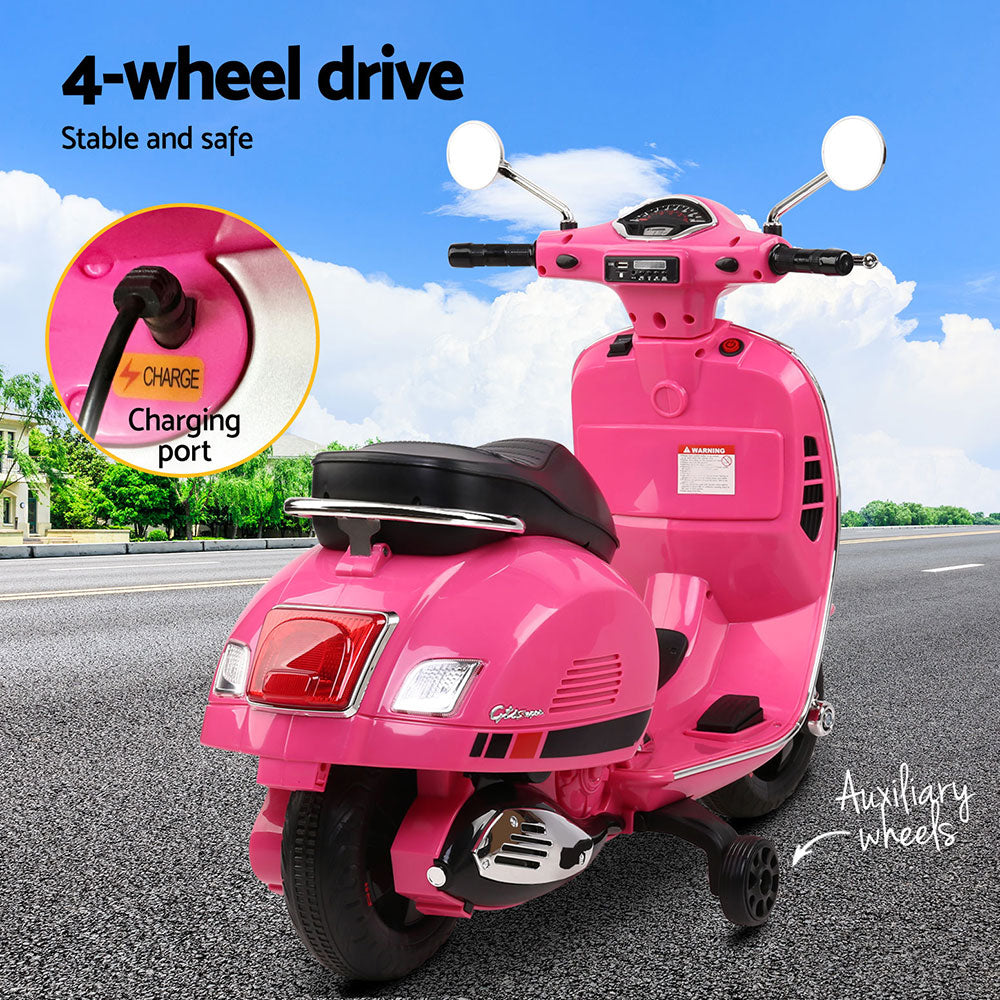 Kids Electric Ride On Car Motorcycle Motorbike Vespa Licensed GTS Pink-ACT