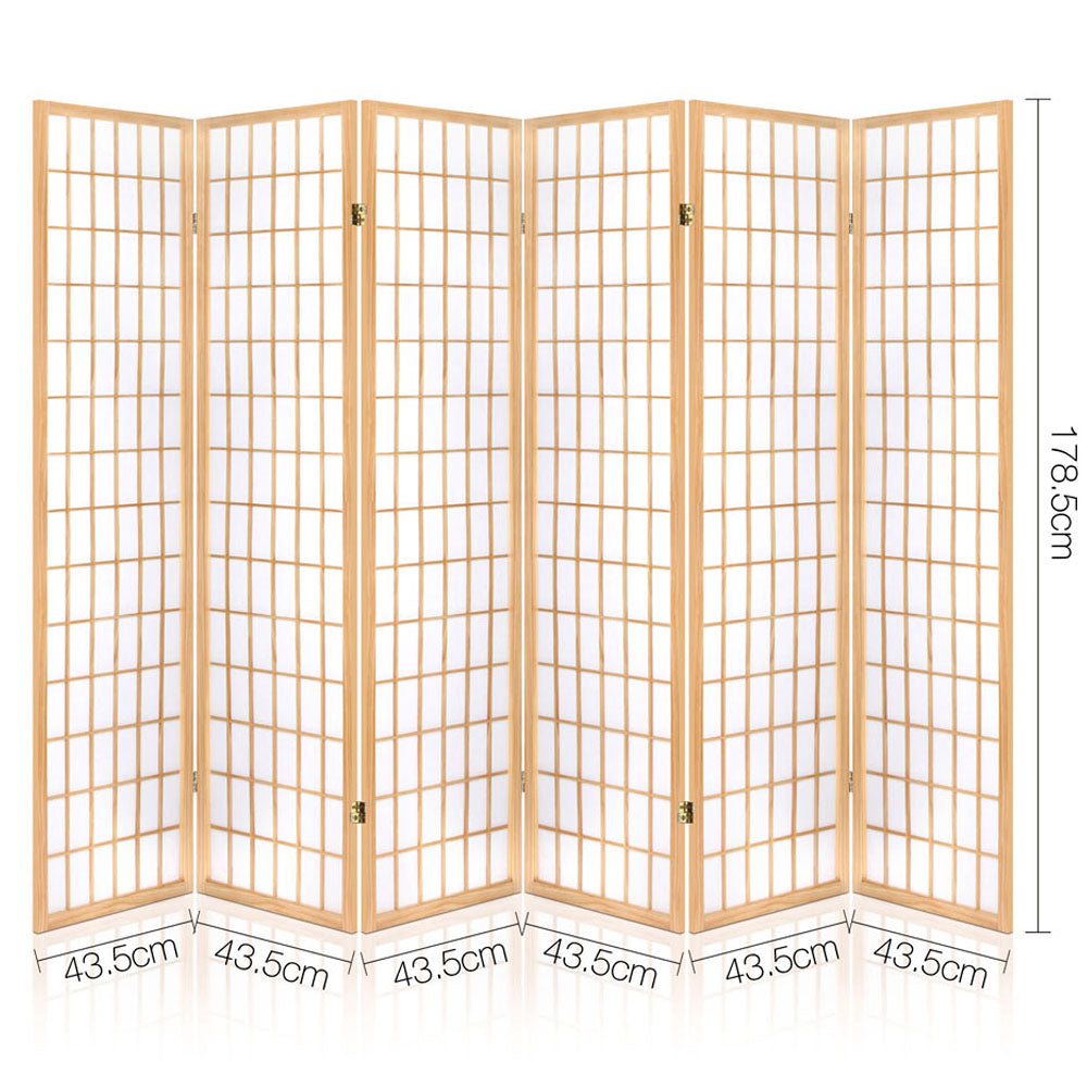 Artiss 6 Panel Room Divider Screen 261x179cm Natural-WA_Rural