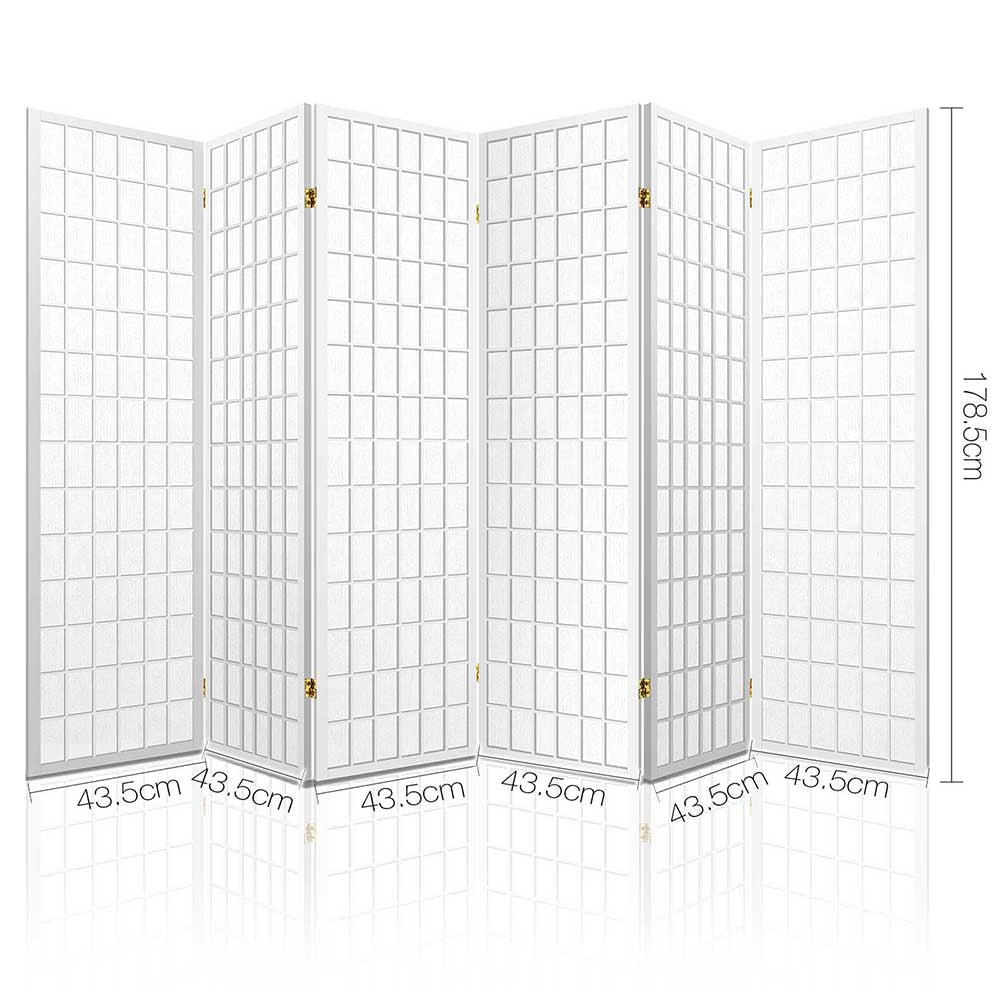 Artiss 6 Panel Room Divider Screen 261x179cm White-WA_Metro