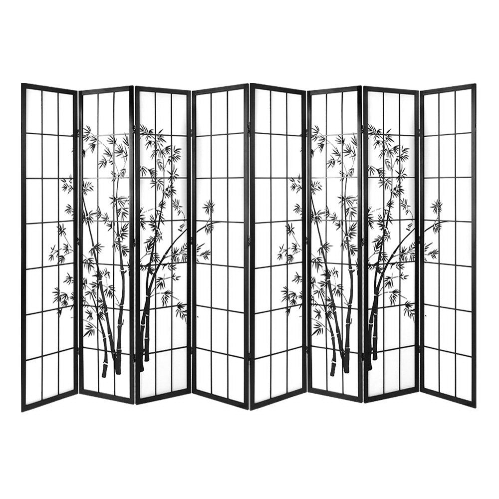 Artiss 8 Panel Room Divider Screen 348x179cm Bamboo Black White-VIC_Metro