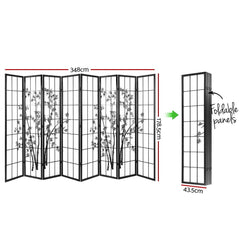 Artiss 8 Panel Room Divider Screen 348x179cm Bamboo Black White-VIC_Metro