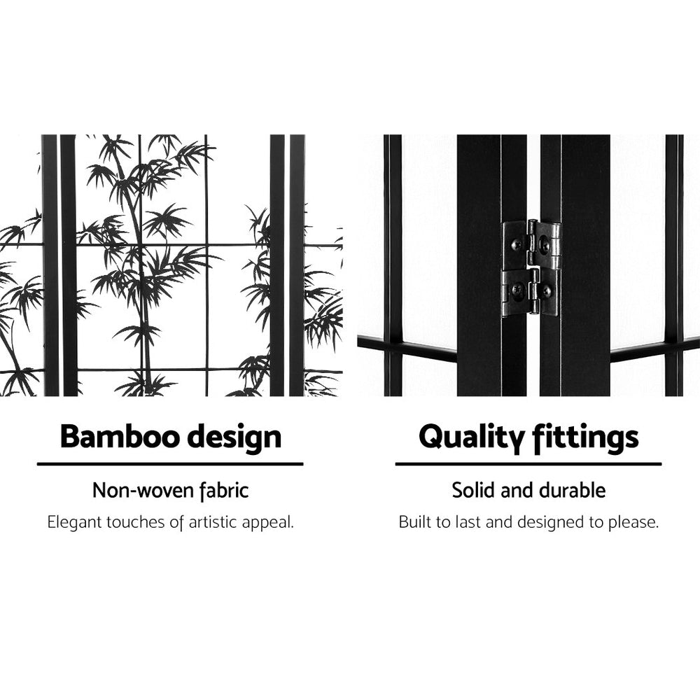 Artiss 8 Panel Room Divider Screen 348x179cm Bamboo Black White-VIC_Metro