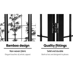 Artiss 8 Panel Room Divider Screen 348x179cm Bamboo Black White-VIC_Metro