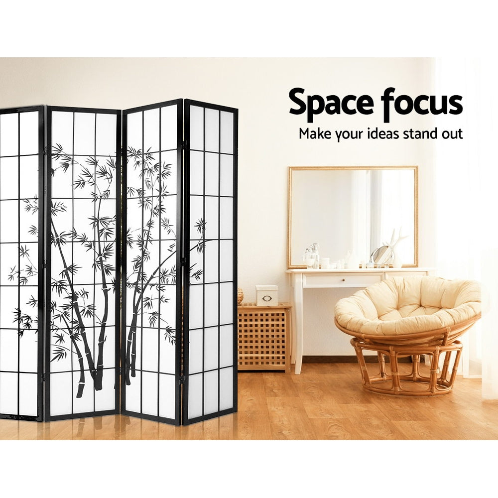 Artiss 8 Panel Room Divider Screen 348x179cm Bamboo Black White-VIC_Metro