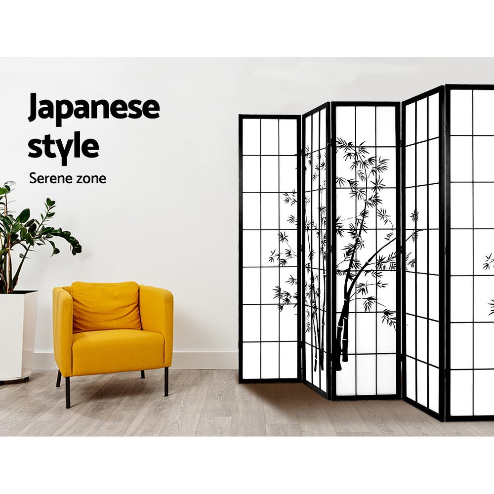 Artiss 8 Panel Room Divider Screen 348x179cm Bamboo Black White-VIC_Metro