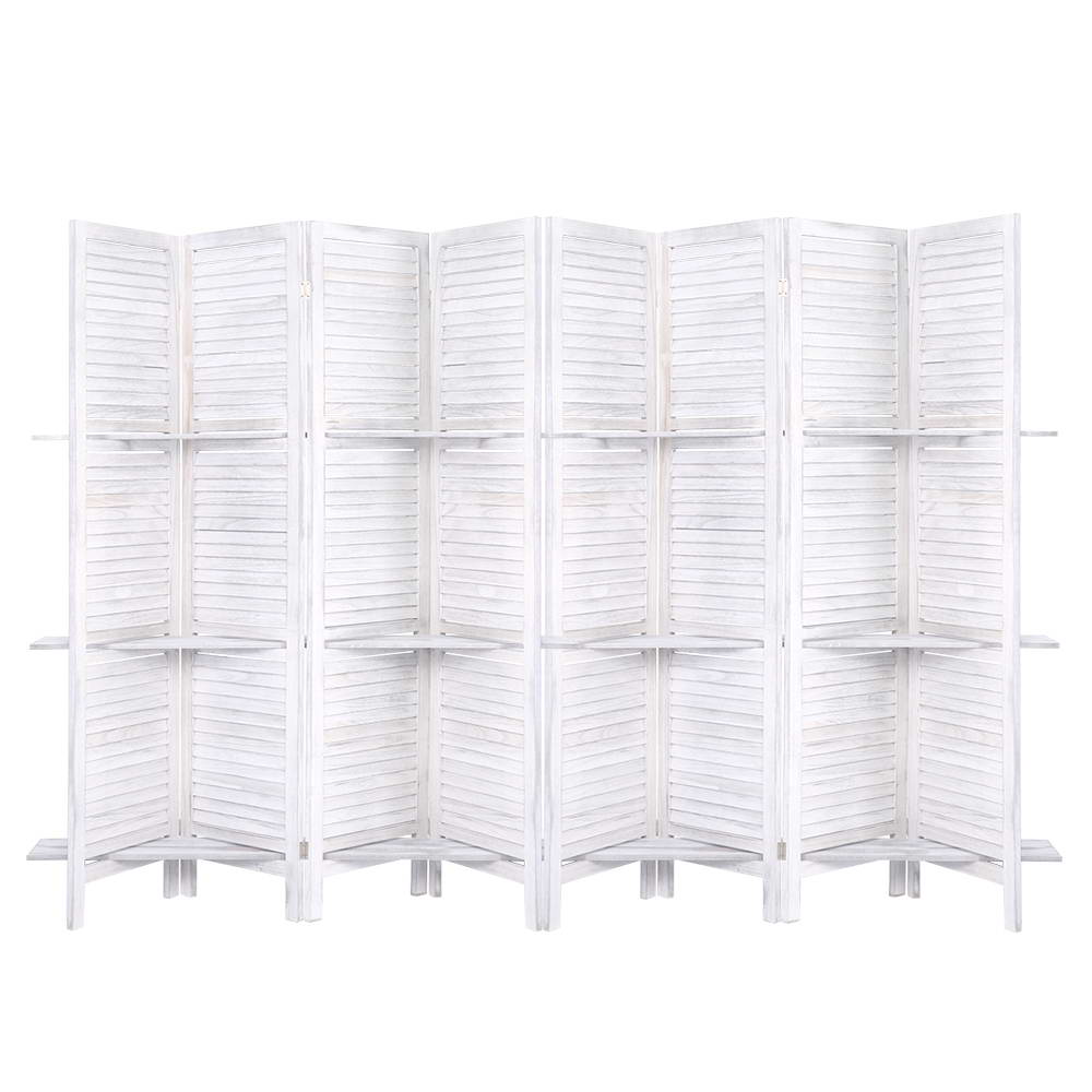 Artiss 8 Panel Room Divider Screen 326x170cm Shelf White-REMOTE