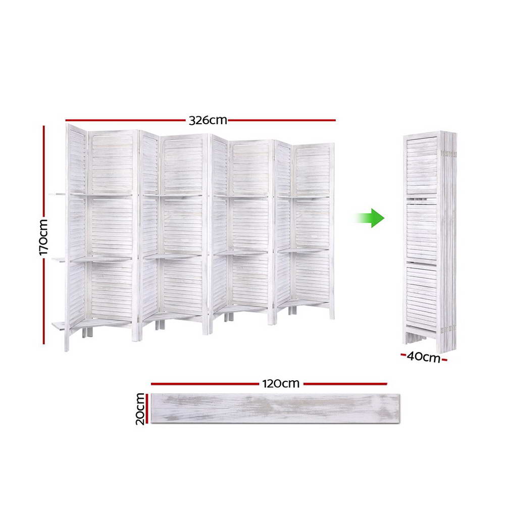 Artiss 8 Panel Room Divider Screen 326x170cm Shelf White-NT_Metro