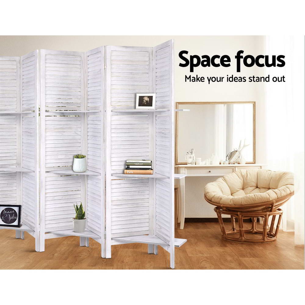 Artiss 8 Panel Room Divider Screen 326x170cm Shelf White-TAS_Rural