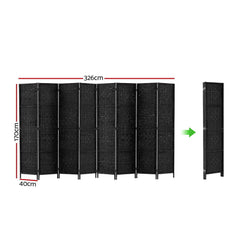 Artiss 8 Panel Room Divider Screen 326x170cm Woven Black-TAS_Rural