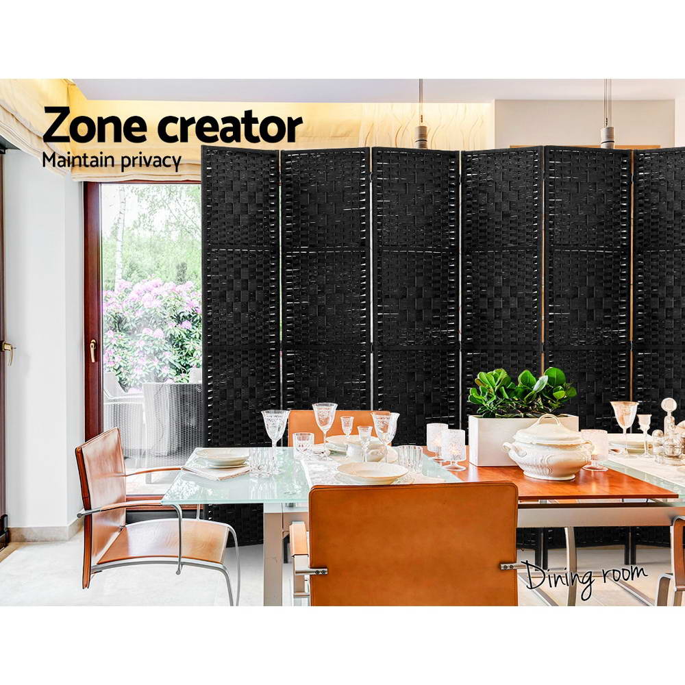 Artiss 8 Panel Room Divider Screen 326x170cm Woven Black-WA_Metro