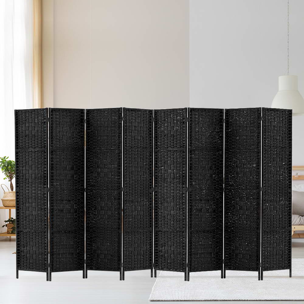 Artiss 8 Panel Room Divider Screen 326x170cm Woven Black-VIC_Metro