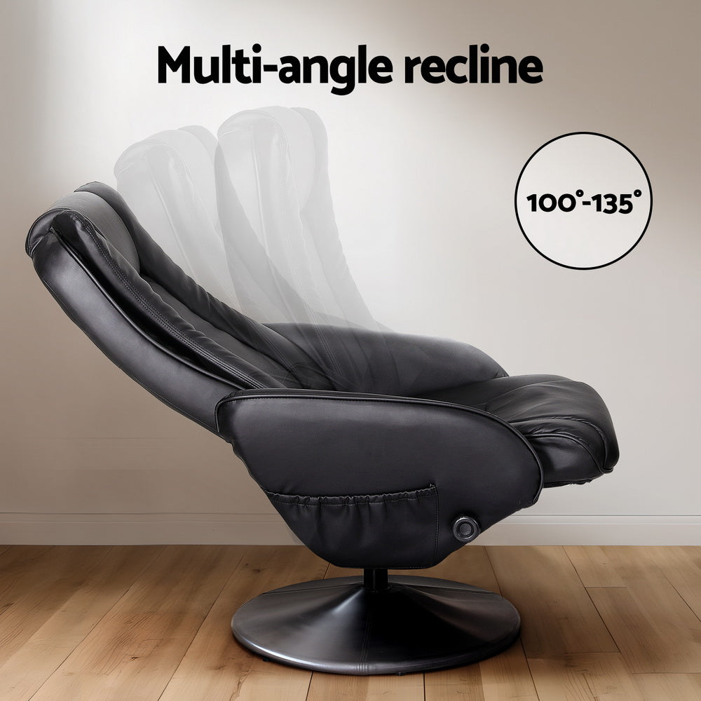 Artiss Recliner Chair Ottoman Heated Massage Black-NSW_Rural