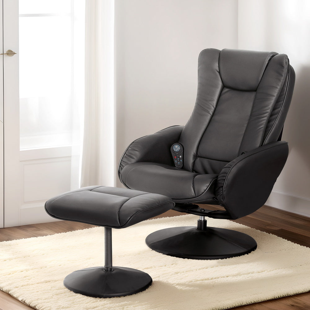 Artiss Recliner Chair Ottoman Heated Massage Black-NSW_Rural