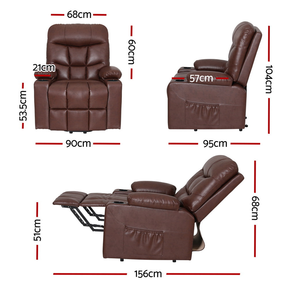 Artiss Recliner Chair Lift Assist Heated Massage Chair Leather Claude-QLD_Metro