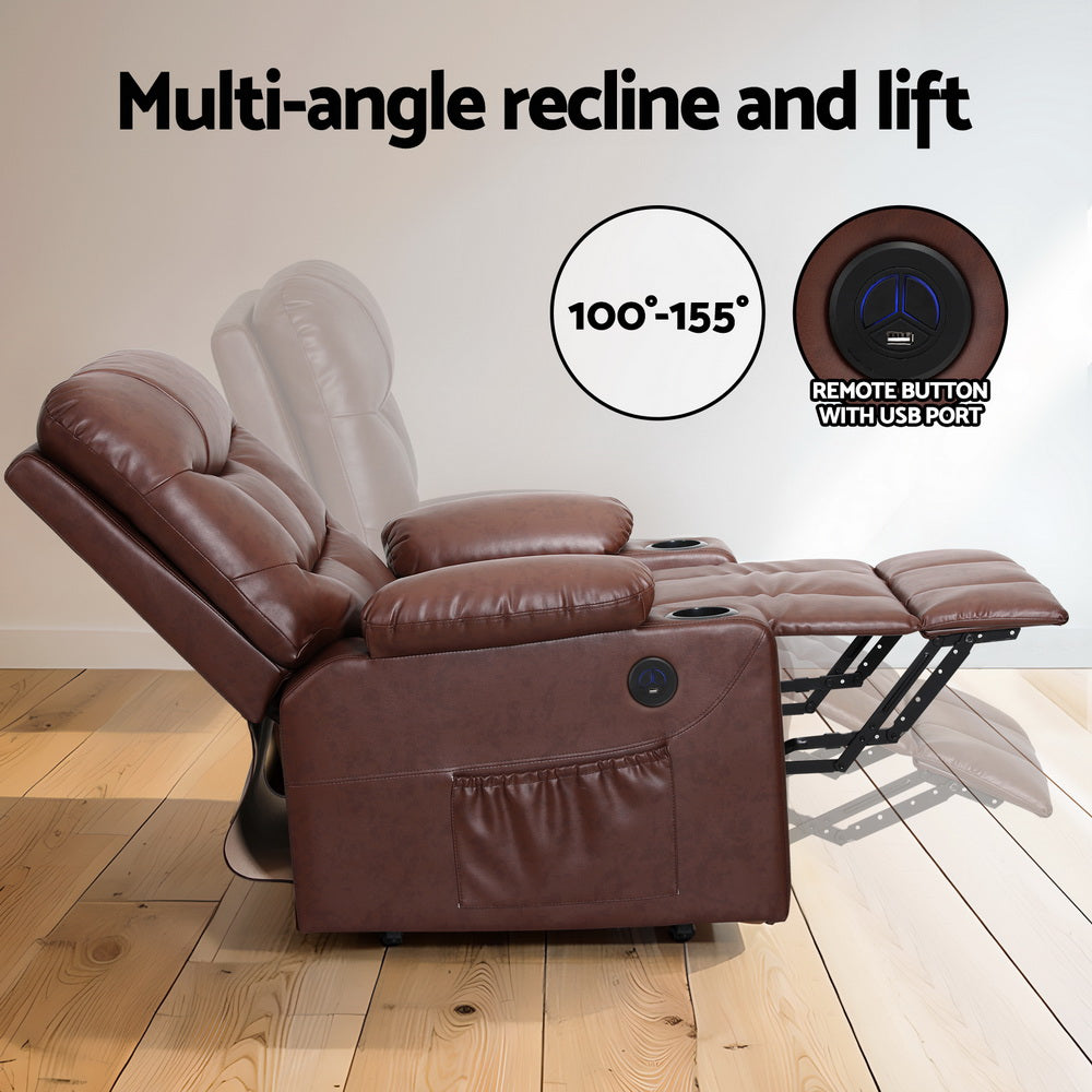 Artiss Recliner Chair Lift Assist Heated Massage Chair Leather Claude-QLD_Metro