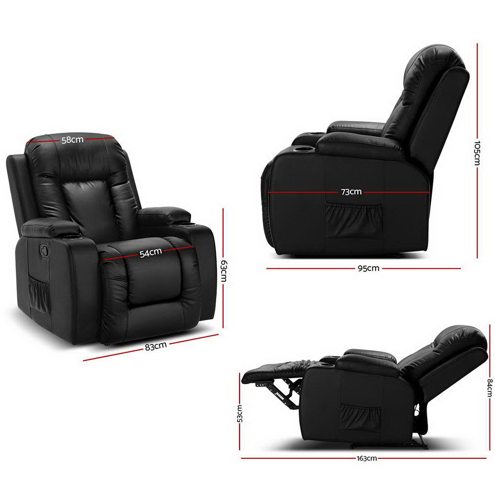 Artiss Recliner Chair Electric Heated Massage Chairs Faux Leather Cabin-SA_Metro