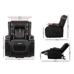 Artiss Recliner Chair Lift Assist Heated Massage Chair Leather Rukwa-VIC_Metro