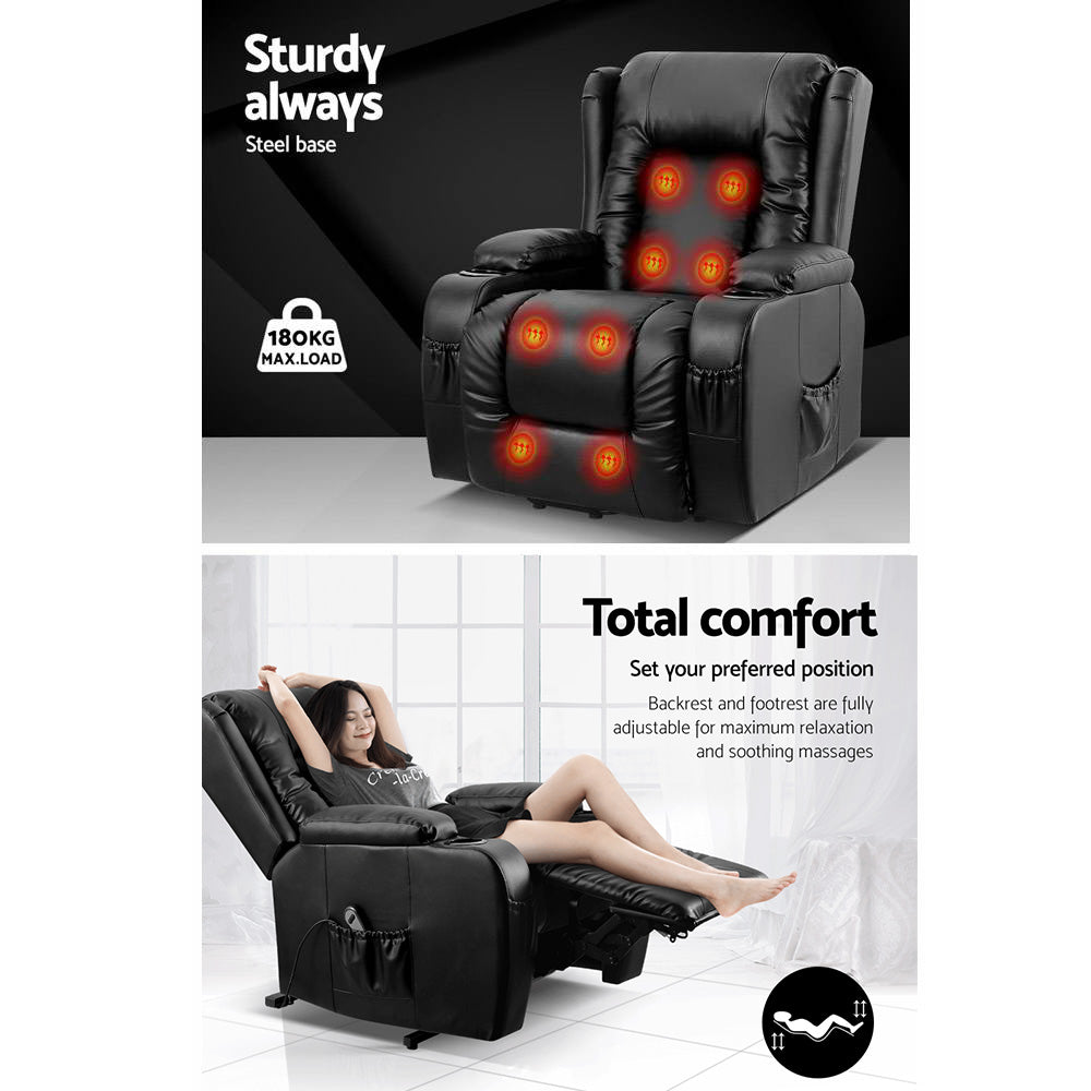 Artiss Recliner Chair Lift Assist Heated Massage Chair Leather Rukwa-VIC_Metro