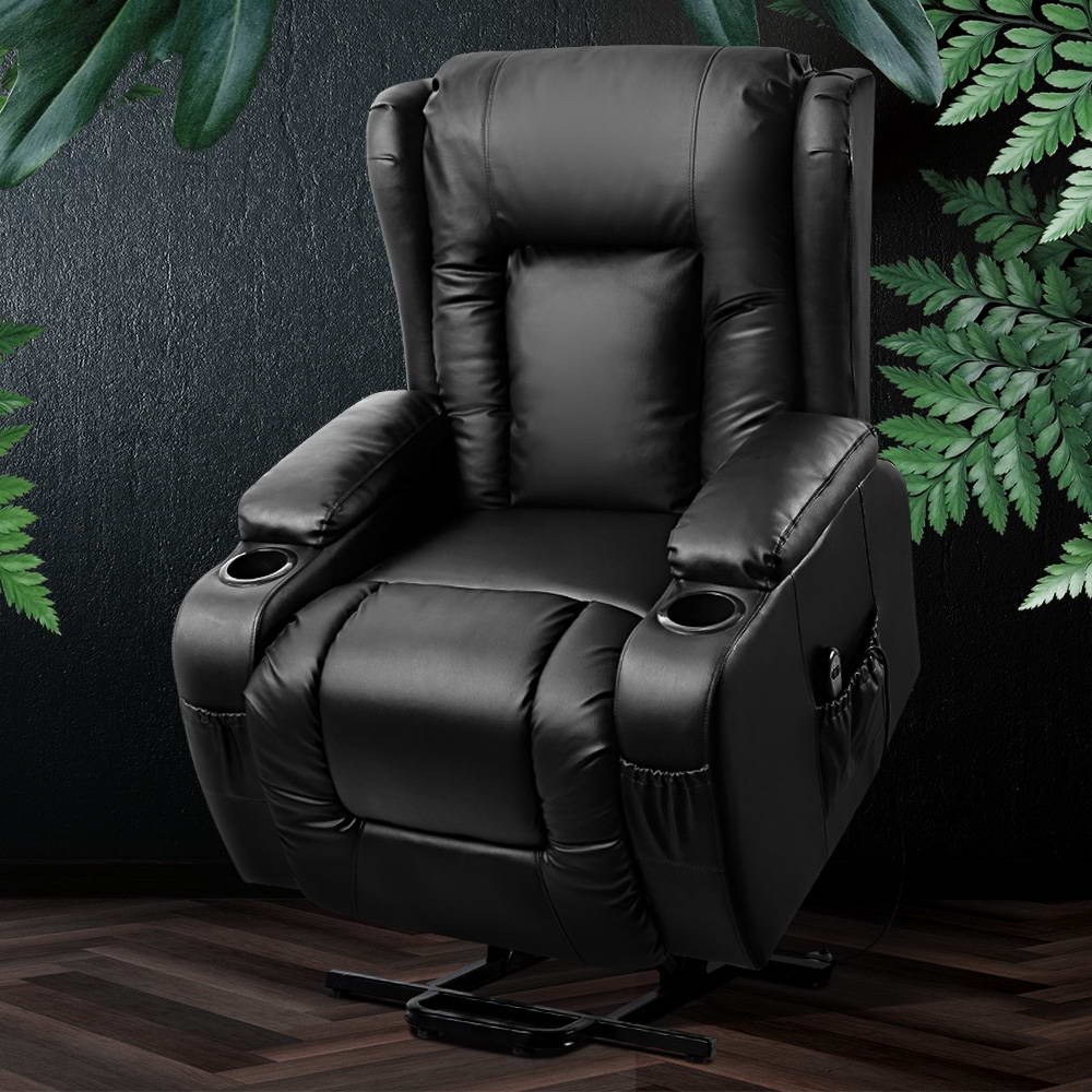 Artiss Recliner Chair Lift Assist Heated Massage Chair Leather Rukwa-NSW_Metro