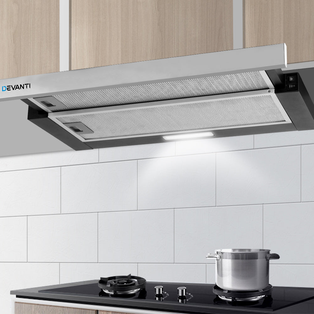 Devanti 600mm Range Hood 60cm Slide out Rangehood Stainless Steel