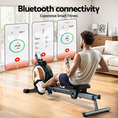 Everfit 16 Level Magnetic Rowing Machine for Home with App Connect Walnut