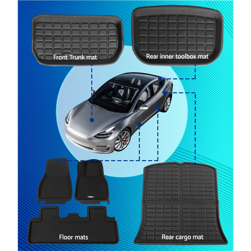 Weisshorn Car Rubber Floor Trunk Toolbox Cargo Mats for Tesla Model Y 2021-2023-ACT