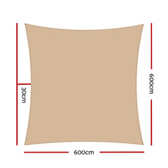 Instahut Shade Sail 6x6m Rectangle 280GSM 98% Sand Shade Cloth