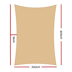 Instahut Waterproof Shade Sail 2x4m Rectangle Sand 95% Shade Cloth