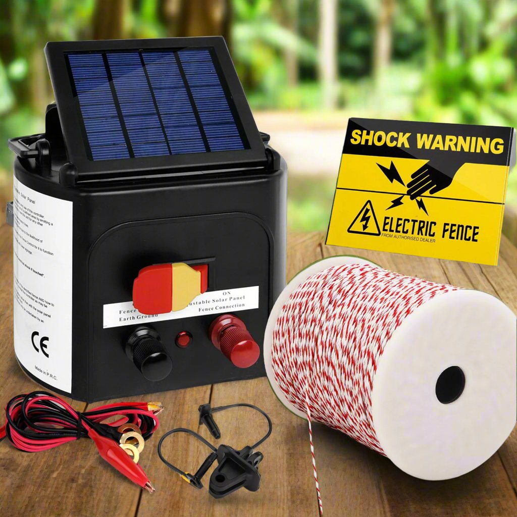 Giantz Fence Energiser 5KM Solar Powered Electric 500M Poly Wire Insulator