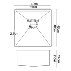 Cefito Kitchen Sink 51X45CM Stainless Steel Basin Single Bowl Silver