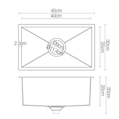 Cefito Kitchen Sink 45X30CM Stainless Steel Basin Single Bowl Black