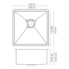Cefito Kitchen Sink 44X44CM Stainless Steel Basin Single Bowl Black