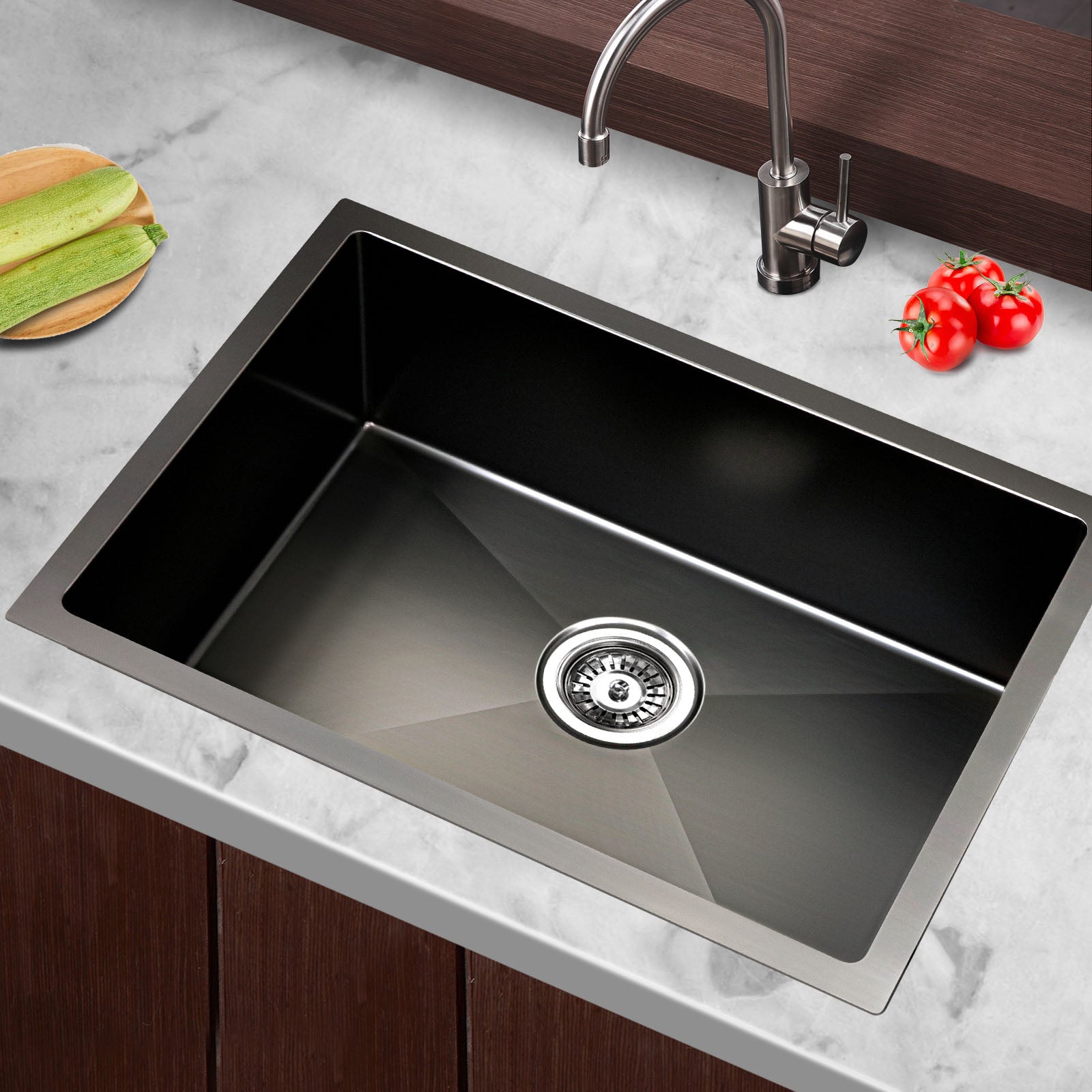 Cefito Kitchen Sink 60X45CM Stainless Steel Basin Single Bowl Black