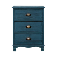 Artiss Bedside Table 3 Drawers Vintage - THYME Blue