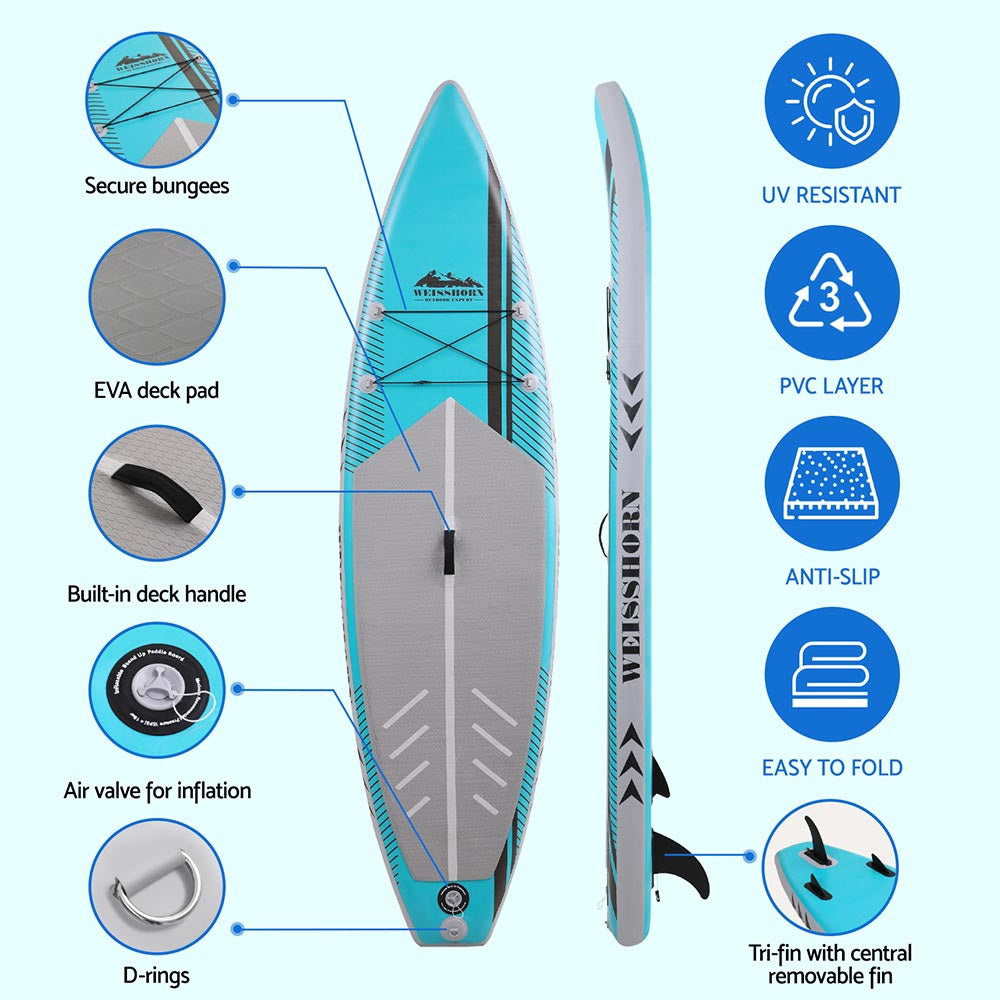 Weisshorn Stand Up Paddle Board 10.5ft Inflatable SUP Surfboard Paddleboard Kayak Surf Green-ACT