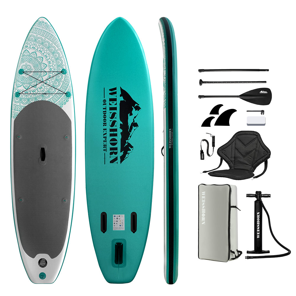 Weisshorn Stand Up Paddle Board 10.6ft Inflatable SUP Surfboard Paddleboard Kayak Surf Green-QLD_Rural