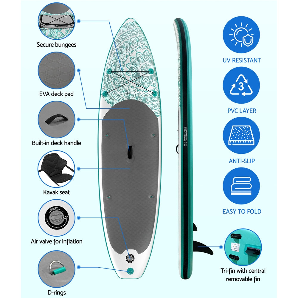 Weisshorn Stand Up Paddle Board 10.6ft Inflatable SUP Surfboard Paddleboard Kayak Surf Green-WA_Metro