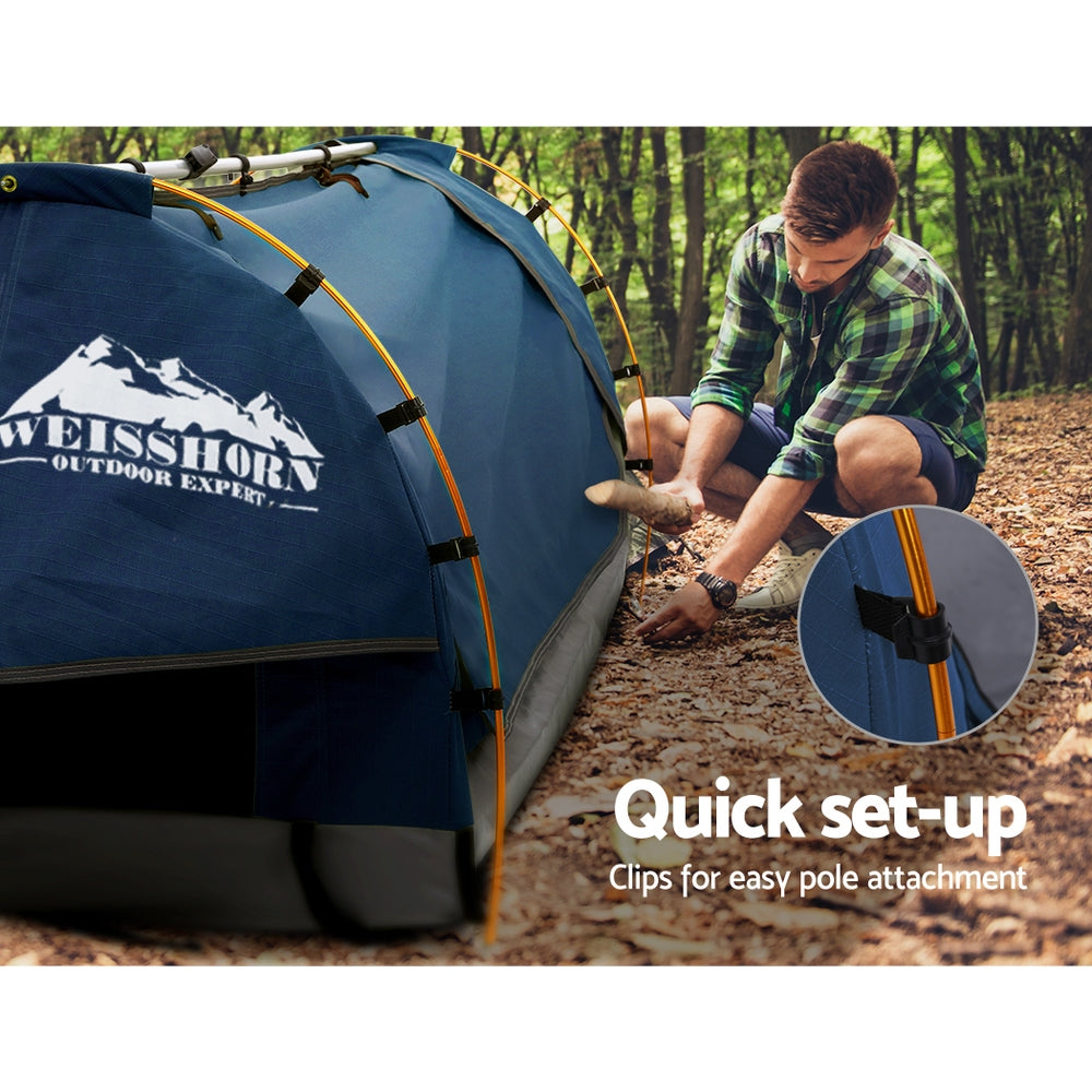 Weisshorn Double Swag Camping Swags Canvas Free Standing Dome Tent Dark Blue 4CM-ACT